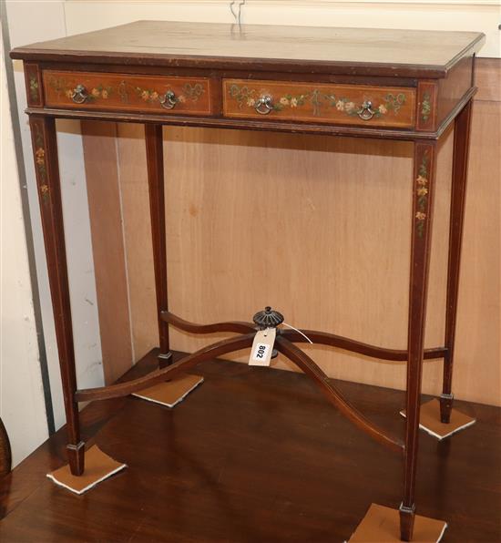 A Sheraton Revival mahogany side table, of rectangular form, fitted two small drawers, W 61cm